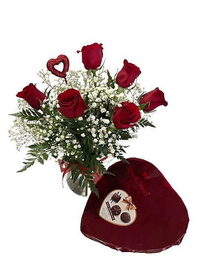 $49.99   Half of dozen red roses with chocolates