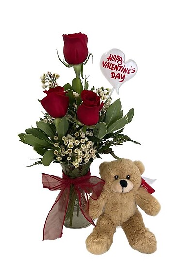 $39.99   Three red roses and bear