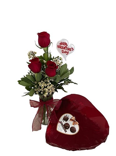 $39.99   Three red roses with chocolates